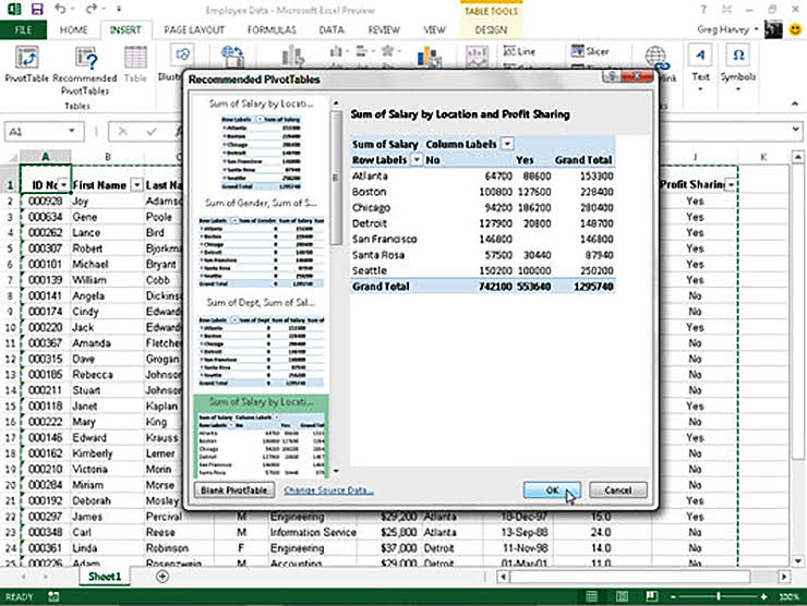 recommended pivot table